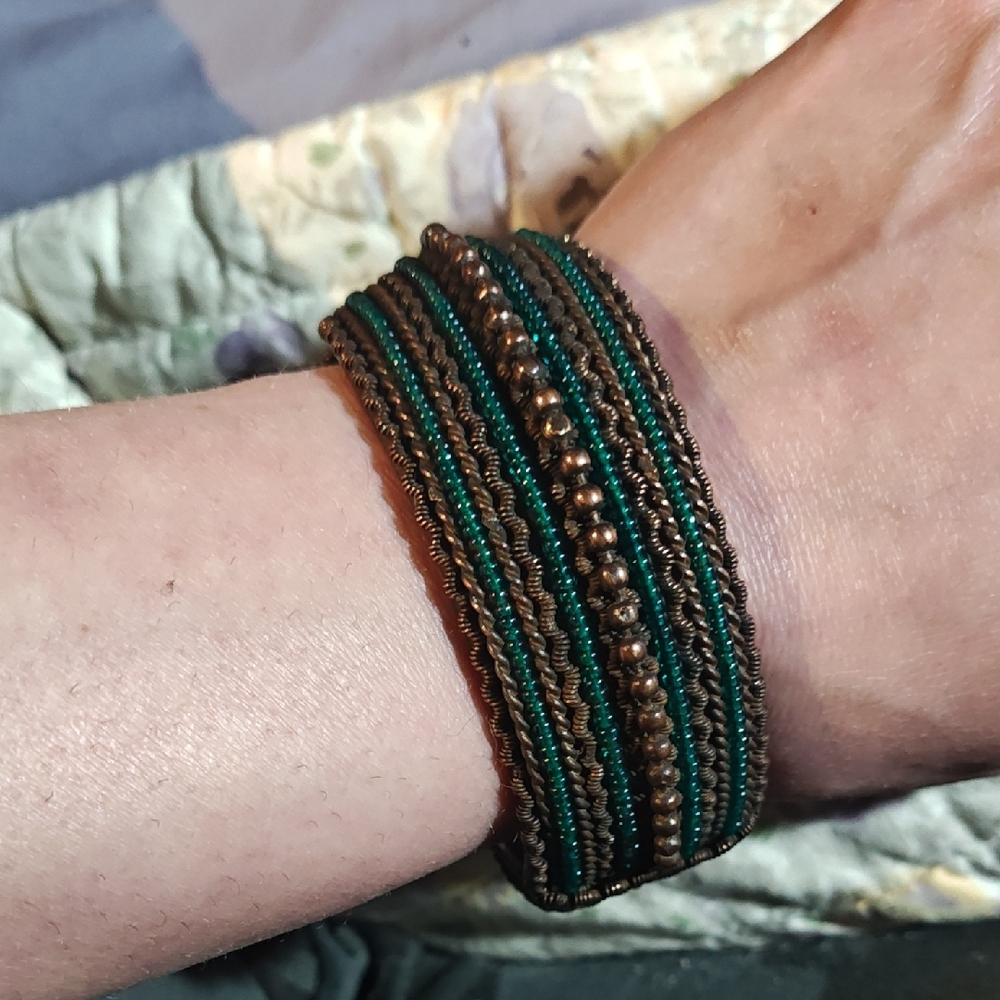 Green and Copper Beaded Bracelet